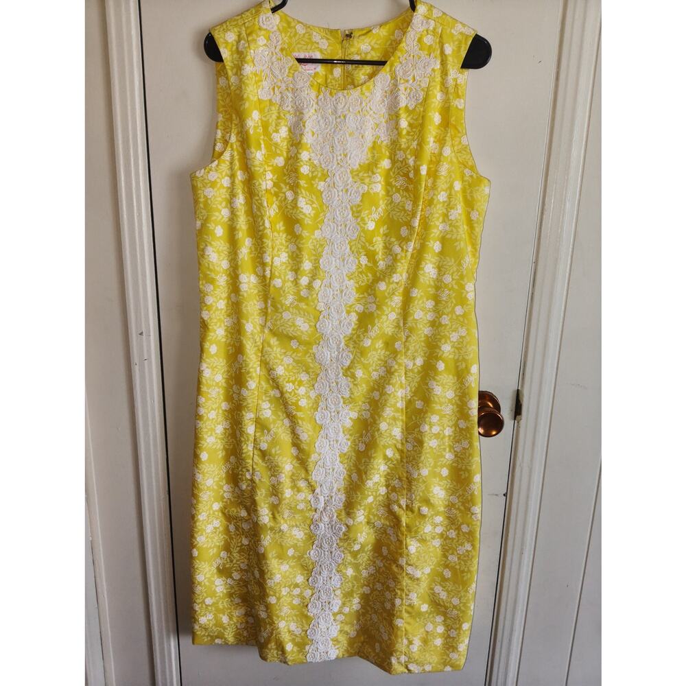The LILLY PULITZER Vintage Yellow and White Sheath Dress Cotton Blend Pants 16?